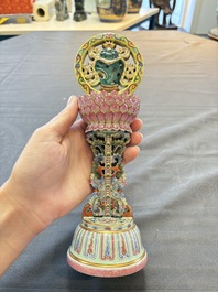A rare Chinese famille rose Buddhist emblem altar ornament, Qianlong mark and of the period