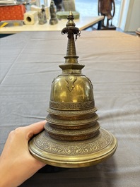A Burmese reliquary bronze stupa, 19th C.