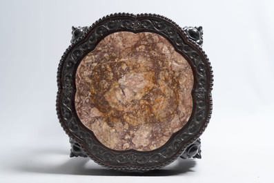 A Chinese hongmu two-tier stand with marble top, Canton 19th C.