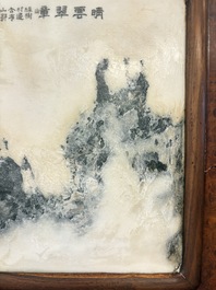 A Chinese 'dream stone' and hongmu table screen, 19/20th C.