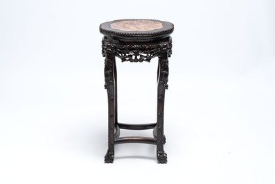 Three Chinese marble-topped hongmu stands, 20th C.