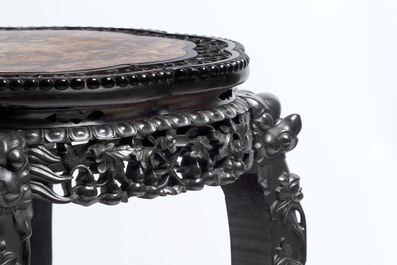 A Chinese hongmu two-tier stand with marble top, Canton 19th C.