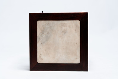 Three Chinese marble-topped hongmu stands, 19/20th C.