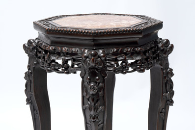 Two Chinese marble-topped hongmu stands, 19th C.