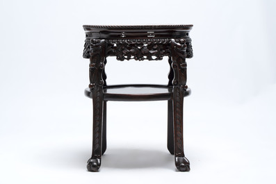 Three Chinese marble-topped hongmu stands, 19/20th C.