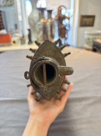 A large Chinese archaistic inscribed bronze bell, 'Zhong 鐘', Ming
