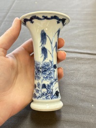 A varied collection of eight Chinese blue and white vases, two teapots and two loving cups, Kangxi/Qianlong