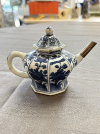 A varied collection of eight Chinese blue and white vases, two teapots and two loving cups, Kangxi/Qianlong