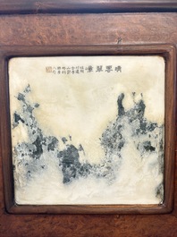 A Chinese 'dream stone' and hongmu table screen, 19/20th C.