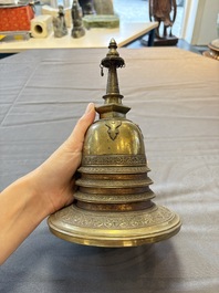 A Burmese reliquary bronze stupa, 19th C.