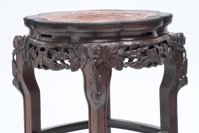 Three Chinese marble-topped hongmu stands, 20th C.