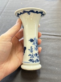 A varied collection of eight Chinese blue and white vases, two teapots and two loving cups, Kangxi/Qianlong