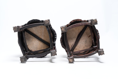 Three Chinese marble-topped hongmu stands, 20th C.