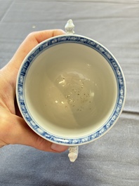 A varied collection of eight Chinese blue and white vases, two teapots and two loving cups, Kangxi/Qianlong