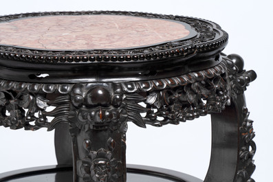 Two Chinese marble-topped hongmu two-tier stands, 19/20th C.