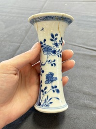 A varied collection of eight Chinese blue and white vases, two teapots and two loving cups, Kangxi/Qianlong