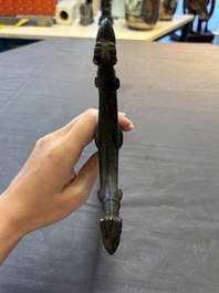 An Indo-Mughal bronze and wooden dervish crutch, 18/19th C.