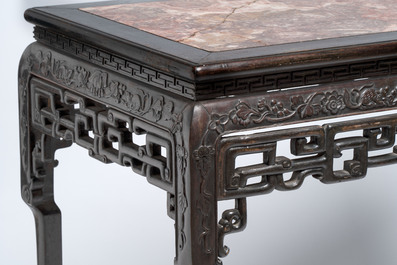 A Chinese marble-topped hongmu console table, 19/20th C.