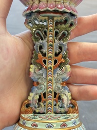 A rare Chinese famille rose Buddhist emblem altar ornament, Qianlong mark and of the period