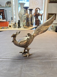 A fine Japanese silver phoenix, made by Toshihiko 敏彥造, silver 銀製 mark, Meiji/Taisho, 19/20th C.
