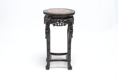 Three Chinese marble-topped hongmu stands, 20th C.