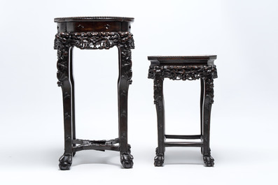 Two Chinese marble-topped hongmu stands, 19th C.