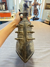A large Chinese archaistic inscribed bronze bell, 'Zhong 鐘', Ming