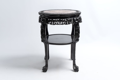 A Chinese hongmu two-tier stand with marble top, Canton 19th C.