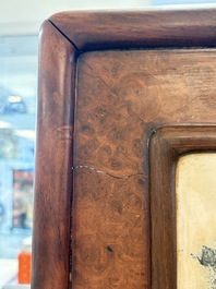 A Chinese 'dream stone' and hongmu table screen, 19/20th C.