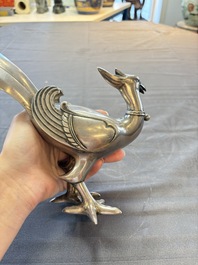 A fine Japanese silver phoenix, made by Toshihiko 敏彥造, silver 銀製 mark, Meiji/Taisho, 19/20th C.