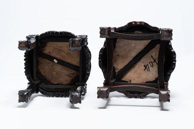 Three Chinese marble-topped hongmu stands, 19/20th C.