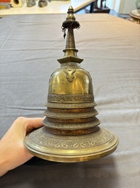 A Burmese reliquary bronze stupa, 19th C.