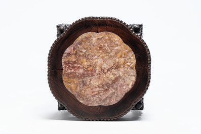 Three Chinese marble-topped hongmu stands, 20th C.