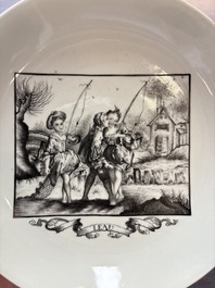 A fine and rare Chinese European-decorated semi-erotic plate, Qianlong, ca. 1770