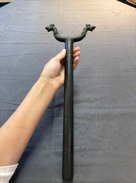 An Indo-Mughal bronze and wooden dervish crutch, 18/19th C.