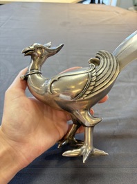 A fine Japanese silver phoenix, made by Toshihiko 敏彥造, silver 銀製 mark, Meiji/Taisho, 19/20th C.