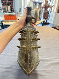 A large Chinese archaistic inscribed bronze bell, 'Zhong 鐘', Ming
