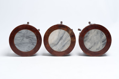 Five Chinese marble-topped hongmu stands, 20th C.