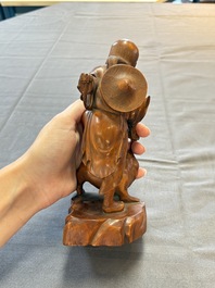 Five various Chinese wooden carvings and a censer, 19/20th C.