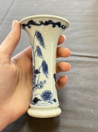 A varied collection of eight Chinese blue and white vases, two teapots and two loving cups, Kangxi/Qianlong