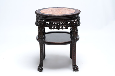 Three Chinese marble-topped hongmu stands, 19/20th C.