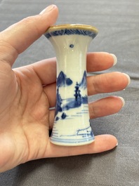 A varied collection of eight Chinese blue and white vases, two teapots and two loving cups, Kangxi/Qianlong