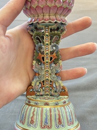 A rare Chinese famille rose Buddhist emblem altar ornament, Qianlong mark and of the period