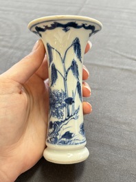 A varied collection of eight Chinese blue and white vases, two teapots and two loving cups, Kangxi/Qianlong