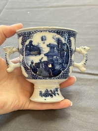 A varied collection of eight Chinese blue and white vases, two teapots and two loving cups, Kangxi/Qianlong