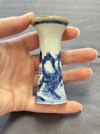 A varied collection of eight Chinese blue and white vases, two teapots and two loving cups, Kangxi/Qianlong