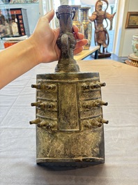 A large Chinese archaistic inscribed bronze bell, 'Zhong 鐘', Ming
