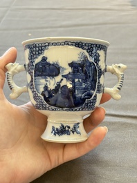 A varied collection of eight Chinese blue and white vases, two teapots and two loving cups, Kangxi/Qianlong