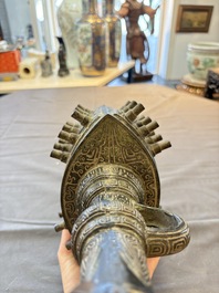 A large Chinese archaistic inscribed bronze bell, 'Zhong 鐘', Ming