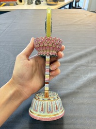 A rare Chinese famille rose Buddhist emblem altar ornament, Qianlong mark and of the period